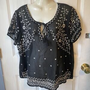 Y2K American Eagle Sheer Top Black White Embroidered Summer Beach Women L